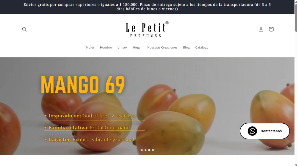 Captura real de Le Petit Perfumes en escritorio