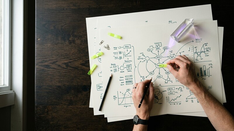 Composición visual de estrategia, creatividad y tecnología